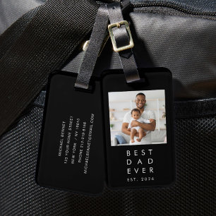 Black Custom Photo Best Dad Ever Luggage Tag