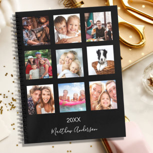 Black Custom photo collage monogram modern 2023 Notebook