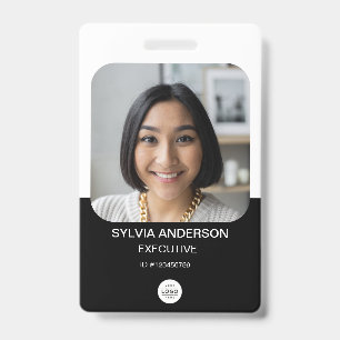 Black Custom Photo Employee ID Logo QR Code Badge