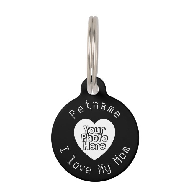 Black Custom Photo Heart Love Pet Tag (Front)