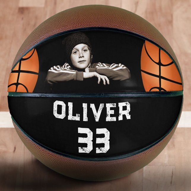 Black Custom Player Name & Number Keepsake Photo Basketball (Creator Uploaded)