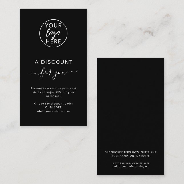 Black Custom Professional Business Discount Card (Front/Back)