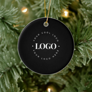 Black Custom Round Circle Business Logo Christmas Ceramic Tree Decoration