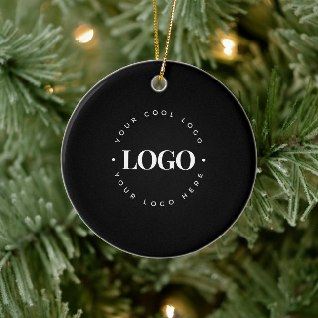 Black Custom Round Circle Business Logo Christmas Ceramic Tree Decoration (Tree)