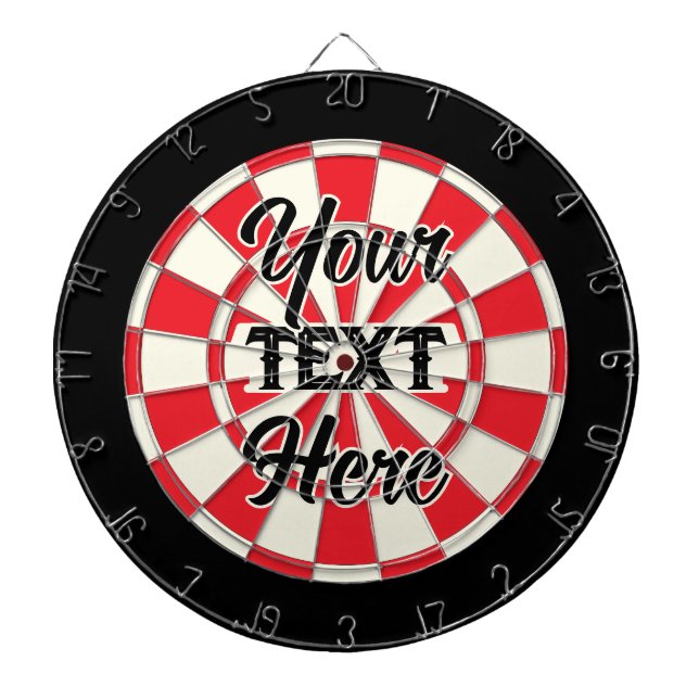 Black Custom Text & Red White Chequered Pattern Dartboard (Front)