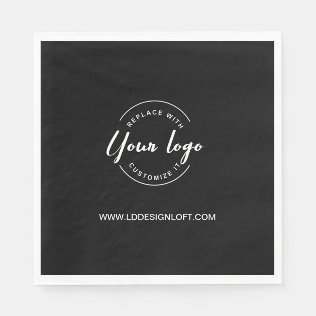 Black Customisable business company logo website  Napkin (Front)