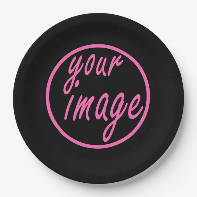 Black Customisable Image Photo Template Paper Plate (Front)