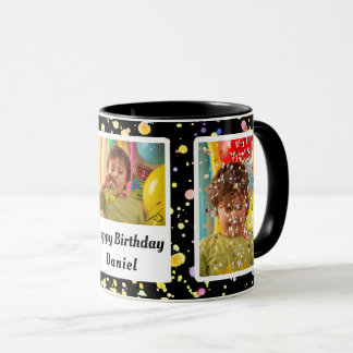 Black Customisable Photo Frames Birthday Confetti Mug