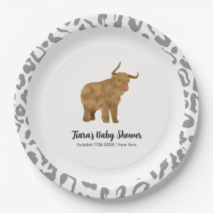 Black Cute Boho Holy Cow Western Baby Shower Paper Plate