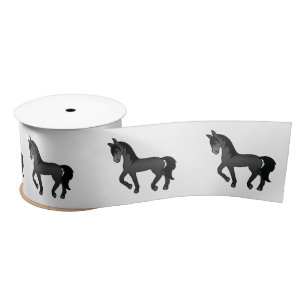 Black Cute Cartoon Trotting Horses Satin Ribbon