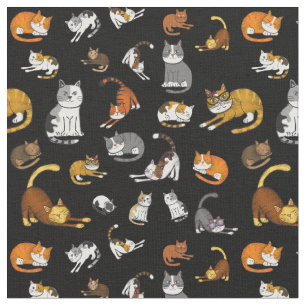 black cute cat pattern design for cat lovers- turq fabric