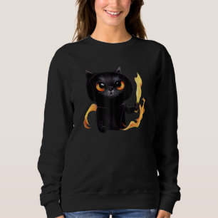 Black Cute Cat Wizard With Power Of Fire For Anima Sweatshirt
