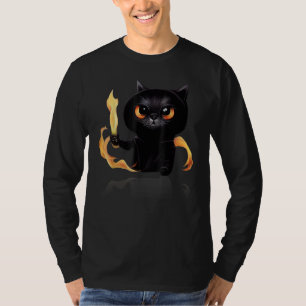 Black Cute Cat Wizard With Power Of Fire For Anima T-Shirt