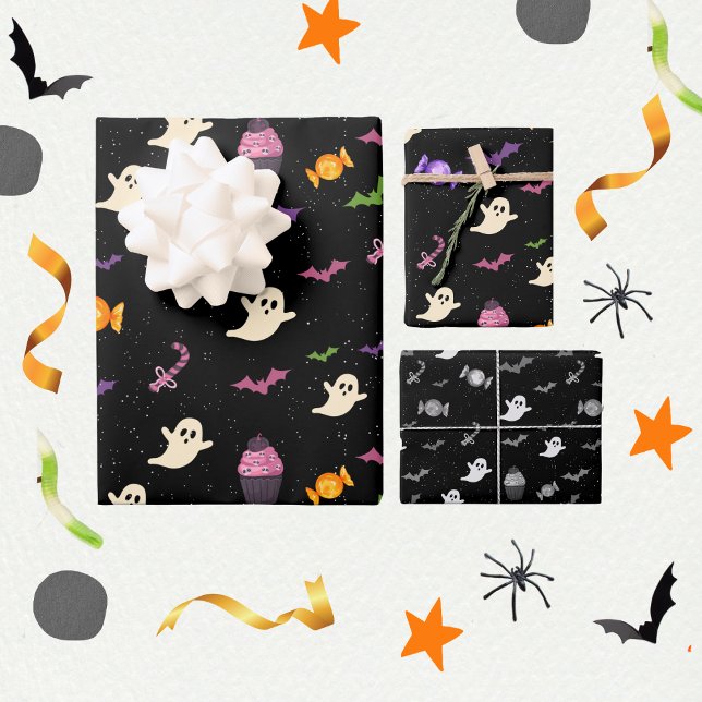 Black Cute Colourful Magical Mystical Halloween  Wrapping Paper Sheet (Creator Uploaded)