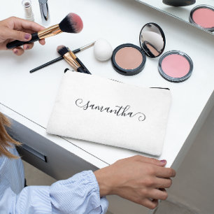 Black Cute Curl Signature Name Accessory Pouch