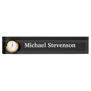 Black Cute Customise Text Nameplate with Clock