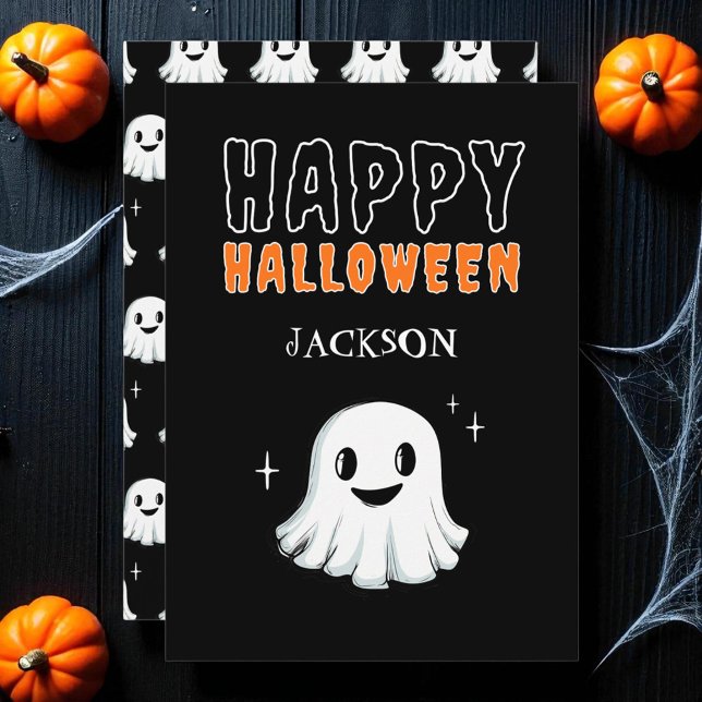 Black Cute Ghost Spooky Custom Happy Halloween Holiday Card (Black Cute Ghost Spooky Custom Happy Halloween Holiday Card)