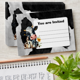 Black Cute Happy Cow Invitation  Envelope