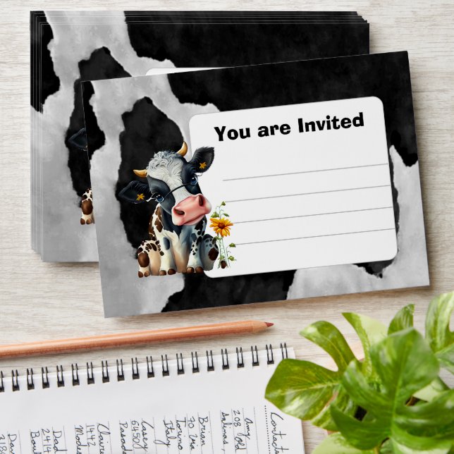 Black Cute Happy Cow Invitation  Envelope (Stacked)