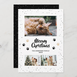 Black Cute Meowy Christmas Snow Photo Holiday Card