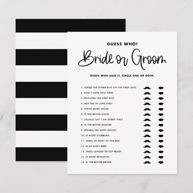 Black Cute Modern Calligraphy Bride or Groom Game Invitation (Front/Back)