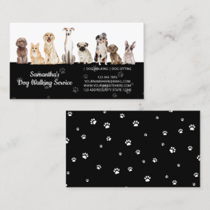 Black Cute Paws Watercolor Dogs Business Card