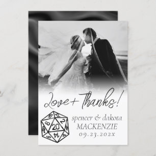 Black D20 Crit   Tabletop Gamer Dice Wedding Photo Thank You Card