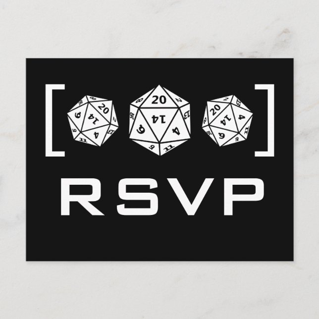 Black D20 Dice Gamer RSVP Postcard (Front)