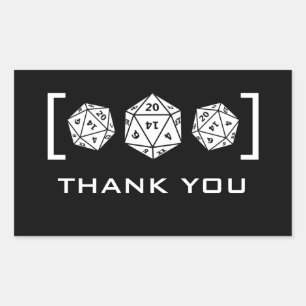 Black D20 Dice Gamer Thank You Stickers