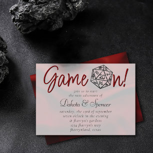 Black D20 Game On   Red Fantasy RPG Dice Wedding Invitation