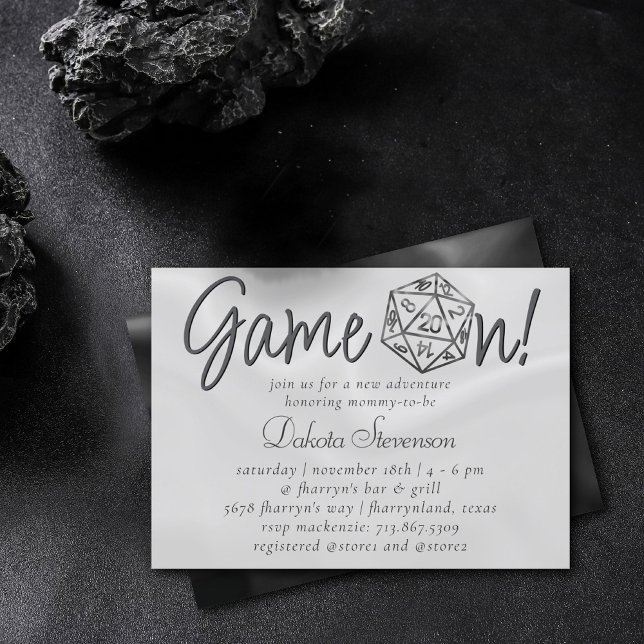 Black D20 Game On | RPG Tabletop Fantasy Dice Invitation (Creator Uploaded)
