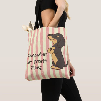 Black Dachshund Begging for Treats Pink Stipes Tote Bag