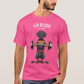 Black Dachshund Dog Muscle Training Weightlifting T-Shirt