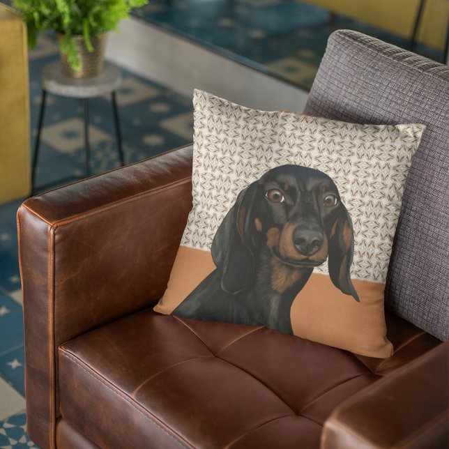 Black Dachshund Dog Portrait  Cushion (Creator Uploaded)