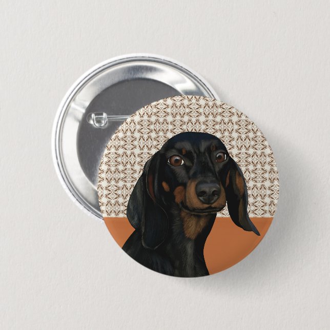 Black Dachshund Dog Portrait Dog Lovers 6 Cm Round Badge (Front & Back)