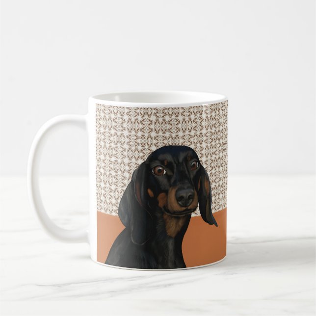 Black Dachshund Dog Portrait Dog Lovers Coffee Mug (Left)