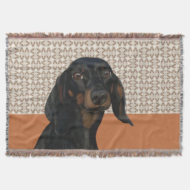 Black Dachshund Dog Portrait Dog Lovers Throw Blanket (Front)