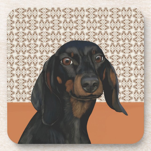 Black Dachshund Dog Portrait For Dog Lovers Coaster (Front)