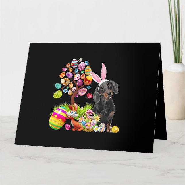 BLACK Dachshund Easter Egg Tree Dogs Bunny Easters Card (Front)