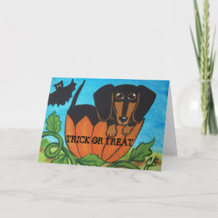 Black Dachshund Halloween Pumpkin Greeting Card