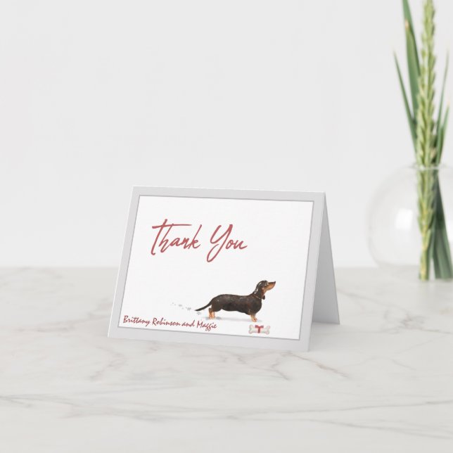 Black Dachshund Pet Dog Personalise Name Bone      Thank You Card (Front)