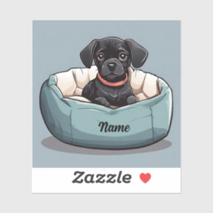 Black Dachshund Sitting in Dog Bed Customise Name