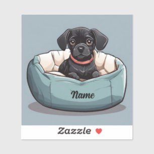 Black Dachshund Sitting in Dog Bed Customize Name