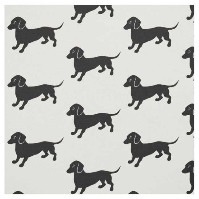Black Dachshunds Simple Black and White Fabric (Swatch)