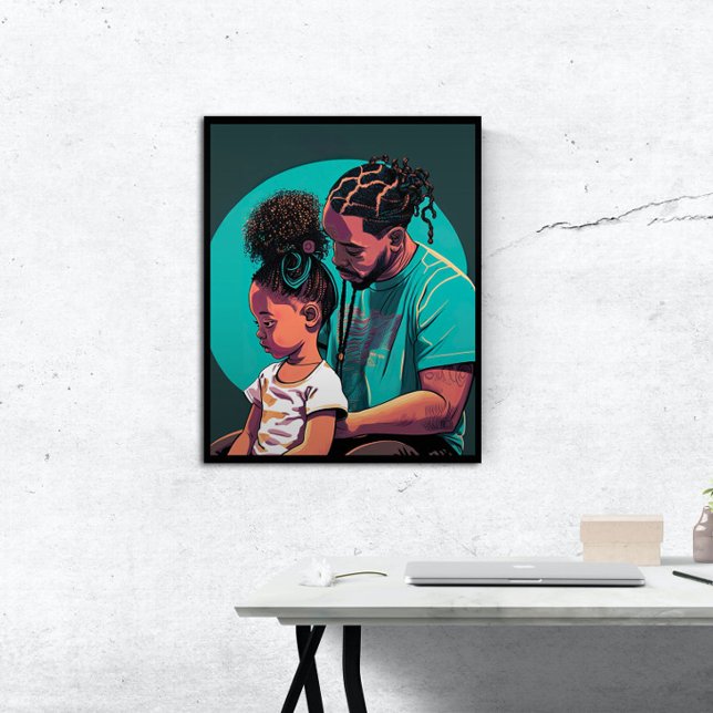 Black Dad and Daughter With Braids Wall Art (Wall Art Mock Up)