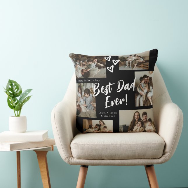 Black Dad Script Typography 6 Photo Collage Cushion (Chair)