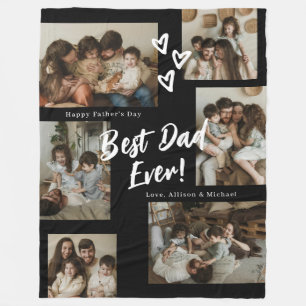 Black Dad Script Typography 6 Photo Collage Fleece Blanket