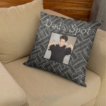Black Dad's Spot Couch Photo Father's Day Gift  Cushion<br><div class="desc">Dad has a spot on the sofa.. or a favourite chair. So this pillow marks his spot, and no one is allowed to steal it. Have dad stand against a blank wall and take a picture of him pointing down, but don't tell him what it's about. He's used to your...</div>