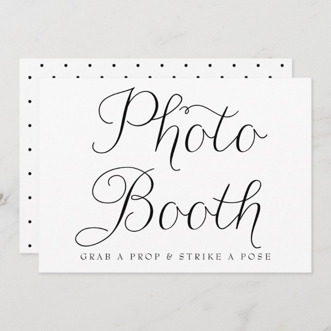 Black Dainty Script Wedding Photo Booth Sign Invitation (Front/Back)