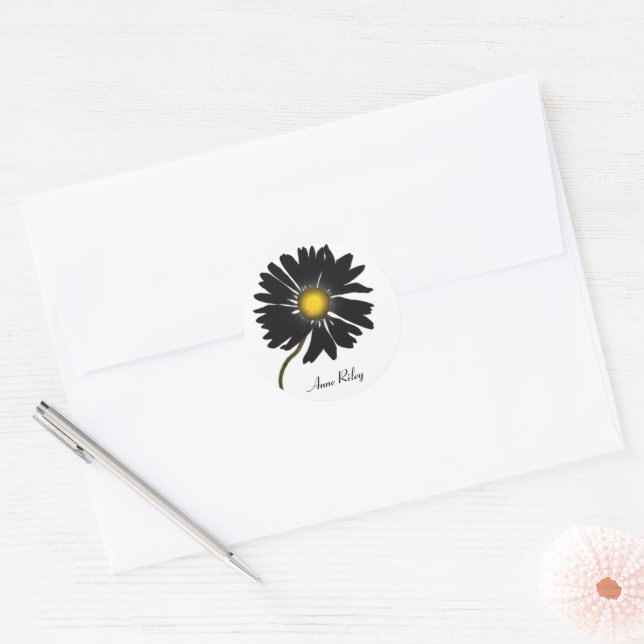 black daisy classic round sticker (Envelope)